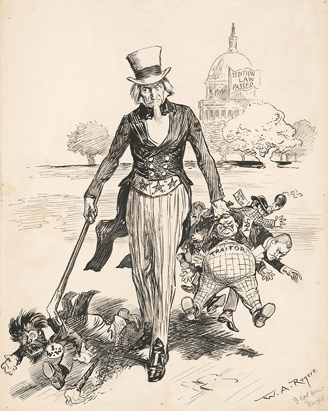 The White Court: Uncle Sam rounds up enemies of the state in this 1918 cartoon 