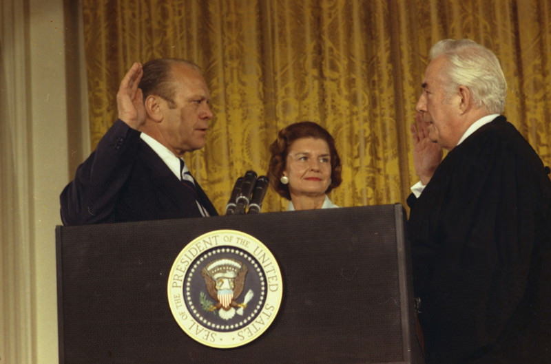 SCOTUS Scoop: Chief Justices and Presidential Inaugurations, Chief Justice Warren E. Burger administers the oath of office to Gerald Ford / August 9, 1974
